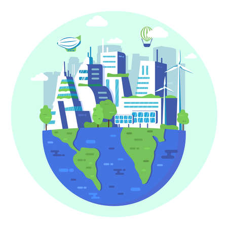 Green city concept.Ecology downtown area skyline.Saving a clean planet.のイラスト素材