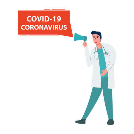 hospital staff coronavirus notification. A doctor warns about a covid 19.のイラスト素材