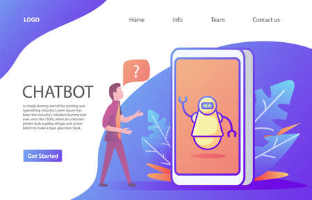 Artificial intelligence. Chat bot and marketing.Man chatting asks a question.のイラスト素材