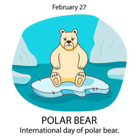 Polar bear sad on an ice floe in the sea. International day of a bear.のイラスト素材