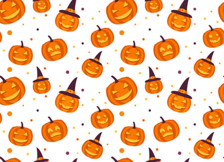 Seamless pattern halloween with yellow pumpkin carved faces.のイラスト素材