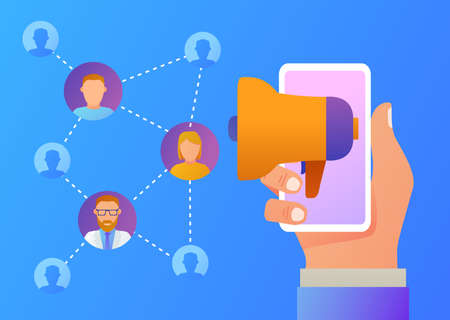 Referral marketing banner.Megaphone with refer.Can use for, landing page.