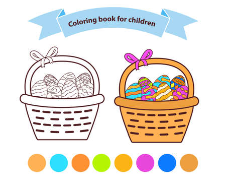 Basket easter eggs coloring book for children. Outlined doodle.のイラスト素材