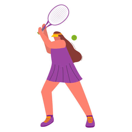 Woman tennis player with a racket.Sportswoman dressed in sports apparel playing tennis.のイラスト素材