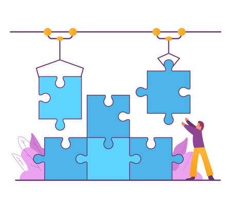 Industrial assembly robot.Auto build. Vector illustration flat.Modern factory.のイラスト素材