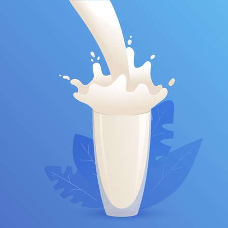 Milk splash is poured into a glass.Realistic vector illustration.のイラスト素材