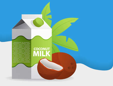 Non dairy. Coconut vegan milk in package cardboard bag. Plant based milk.のイラスト素材