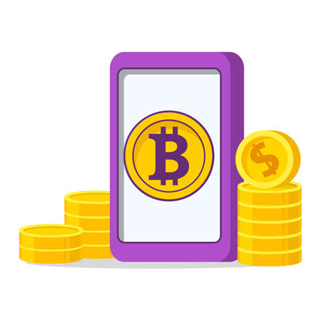 Bitcoin smartphone.Cash trading coins dollar sign.Financial business icon concept vector.のイラスト素材