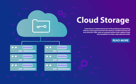 Cloud storage server. Hosting network. Online computing database.のイラスト素材