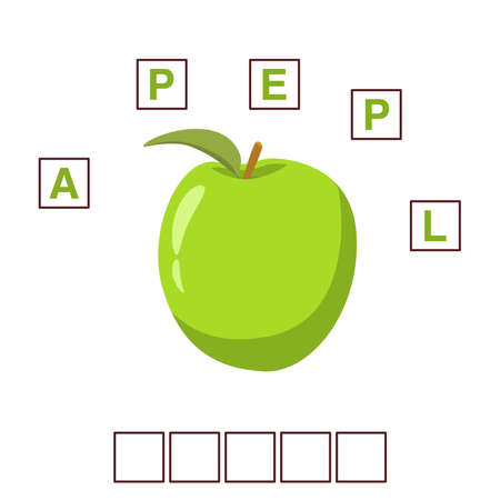 Game words puzzle ripe green apple fruit.Education developing child.のイラスト素材