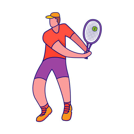 Tennis player man hitting ball with racket.のイラスト素材