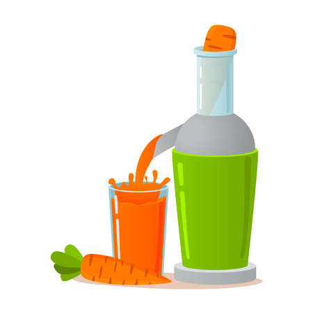 Electric juicer.Fresh carrot juice. A concept for vegeterianets. Healthy lifestyle.のイラスト素材