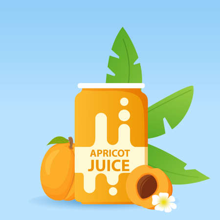 Aluminum can with apricot juice. Ripe tropical fruit.のイラスト素材