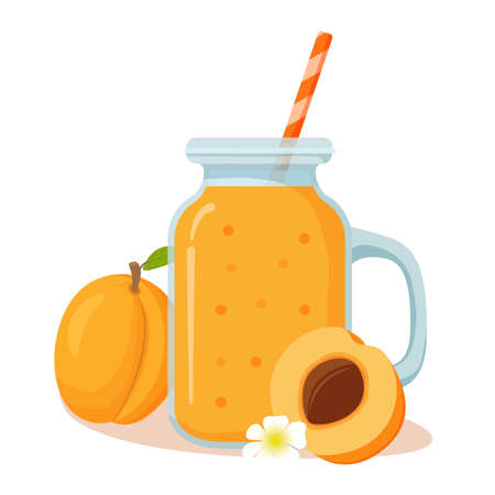 Jar glass with smoothie apricot shake cocktail.のイラスト素材