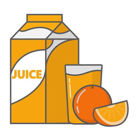 Paper package of fresh juicy fruit glass drink and orange and segment.のイラスト素材