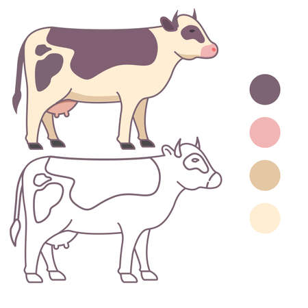 Coloring book for children.Cow animal farm.Outlined doodle.のイラスト素材
