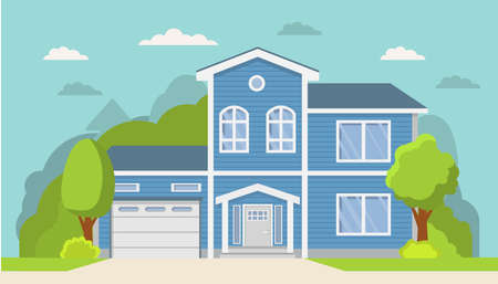 Classical suburban american house.Family home.Townhouse building apartment.のイラスト素材