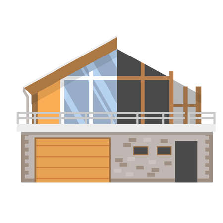Construction residential building a brick,wooden apartment house.のイラスト素材