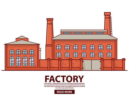 Industrial factory warehouse .Factory building.Flat vector.Old vintage plant.のイラスト素材