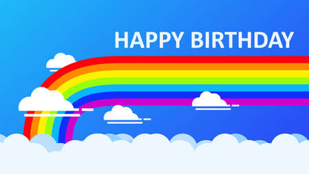 Happy Birthday.Rainbow blue sky cloud. Greeting card. Festive banner.のイラスト素材