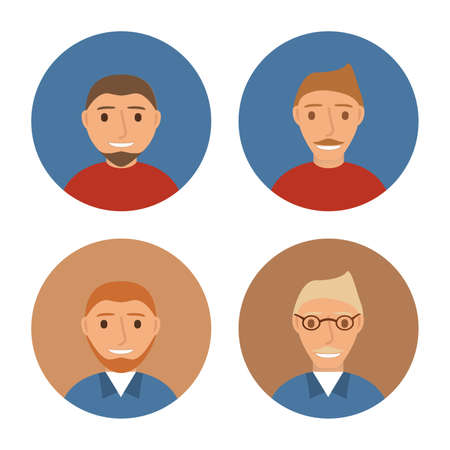 A set of icons with business men of a young man characters in flat style a vector.のイラスト素材