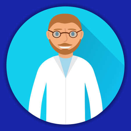 Icon with the man the doctor character with a beard and wearing spectacles.