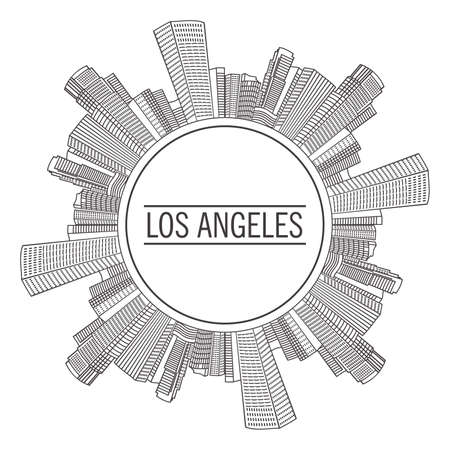 American city of Los Angeles.Urban landscape drawn with lines.のイラスト素材