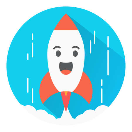 Flight of a space rocket with wings. Smiling a mug with eyes. The spaceship starts.のイラスト素材