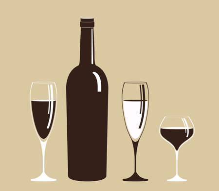 Bottle and glass of wine. Alcoholic drink.Isolated on grey background.のイラスト素材