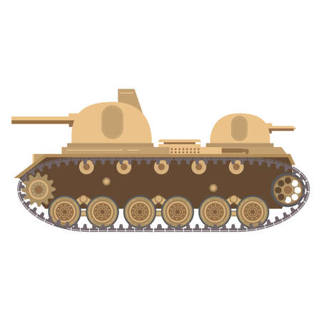 The multitower medium battle tank with the gun and a machine gun.のイラスト素材