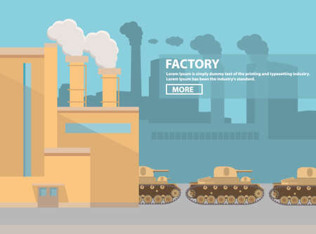 Factory on production and assembly of military equipment of armored fighting vehicles of tanks guns and towers.のイラスト素材