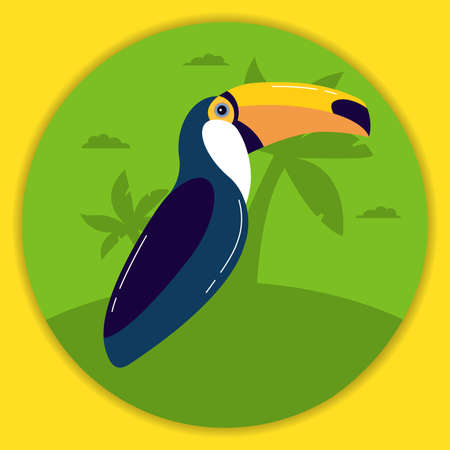 Exotic tropical bird a toucan against the background of palm trees.のイラスト素材