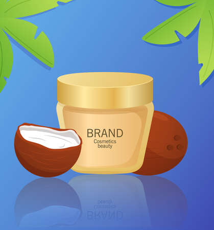 Moisturizing cream with coconut oil .Design cosmetic package.のイラスト素材