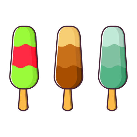 Ice cream wooden stick. Fruit ice.Summer frozen dessert. Flat line art vector.のイラスト素材