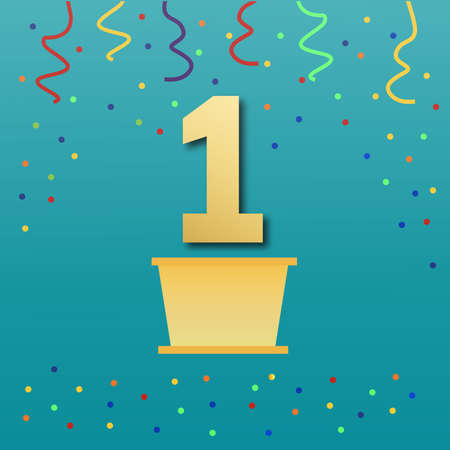 Sport podium in flat style.Winner, number one background confetti on pedestal.のイラスト素材