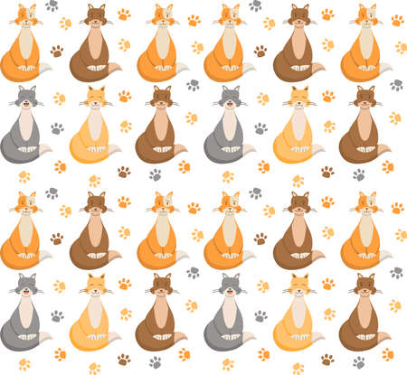 Cute cat seamless pattern.Flat vector illustration.Animal ornament.