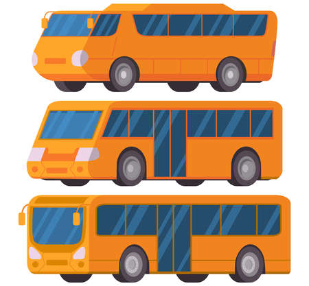 Yellow city bus. Vector illustration car flat style.Vehicle side view.