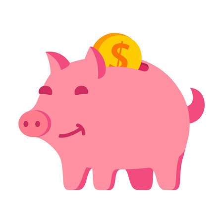 Piggy bank with gold coins.Budget or money savings.のイラスト素材