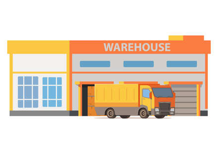 Warehouse building with gates. Storage of goods.のイラスト素材