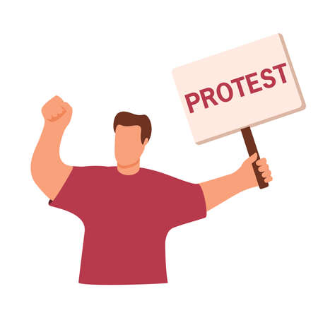 crowd of people protesters. Vector illustration.Hand holding board.Against social issue.のイラスト素材