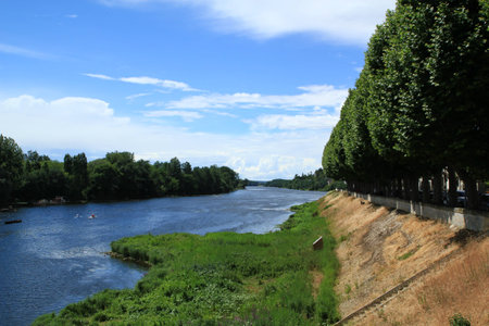 Landscape of Touraine: The Vienne in Chinonの写真素材