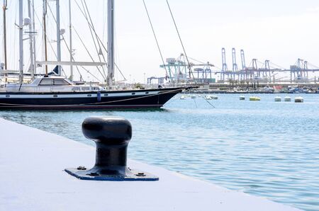 Docked boats in a harbor in Valencia.の写真素材