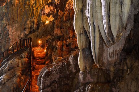 Beautiful cave with lake in the Monasterio de Piedra, Spainの写真素材