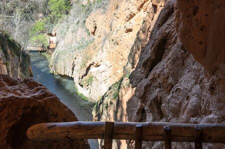 Beautiful cave with lake in the Monasterio de Piedra, Spainの写真素材