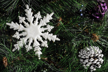 Decorated Christmas tree, sparkling and fairy backgroundの写真素材