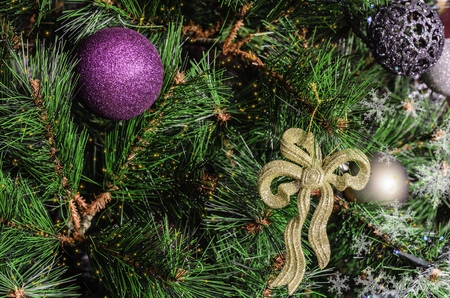 Decorated Christmas tree, sparkling and fairy background