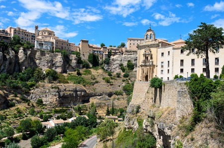 Many Hanging Houses are built right up to the cliff edge,making Cuenca one of the most striking towns in Spainの写真素材