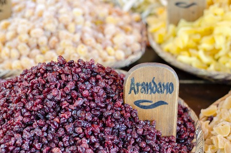 Dried fruits assortment at market in Spainの写真素材
