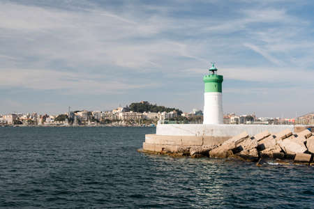 Lighthouse on a sunny day with blue skyの写真素材