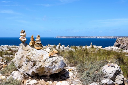 View of stone pillars made by people, Sagres, Algarve region, Portugalの写真素材
